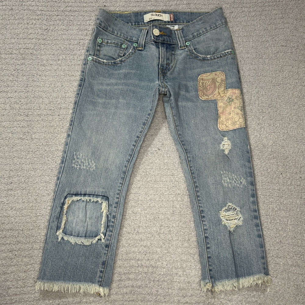 Levi's 2005 RARE Patchwork Ultra Low Rise Slouch Capri Y2K Size 3 Vintage Levis